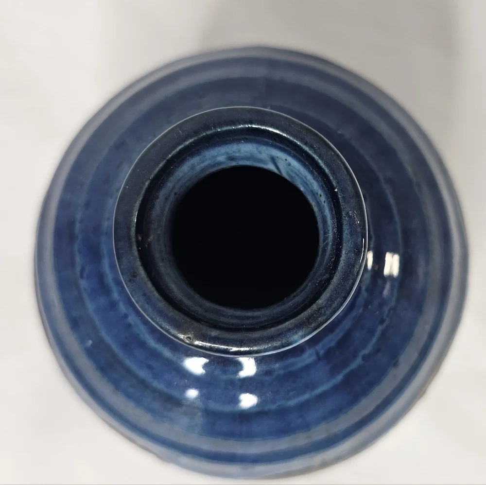 Otagiri OMC Japan Miniature Bud Vase Blue Brown Glazed Gold Sticker Vintage